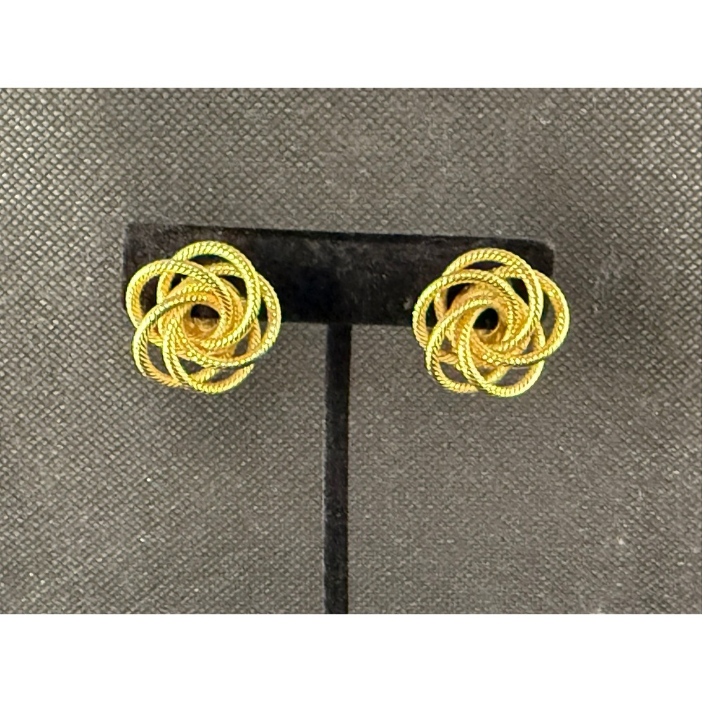 Vintage Gold Woven Knot Clip‑On Earrings – Textured Metal Statement Studs